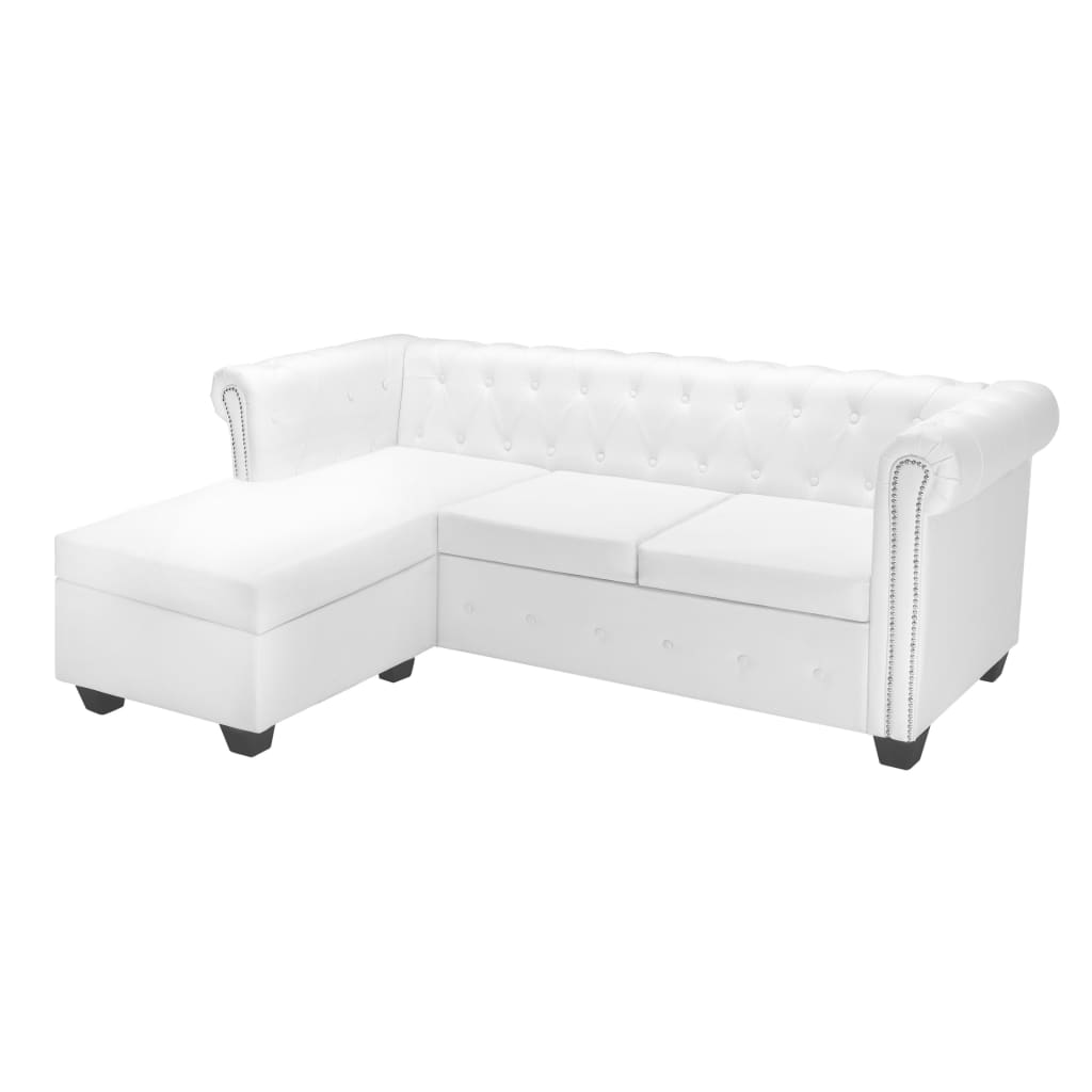 Chesterfield L-shaped sofa, faux leather, white