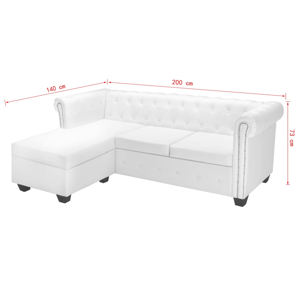 Chesterfield L-shaped sofa, faux leather, white