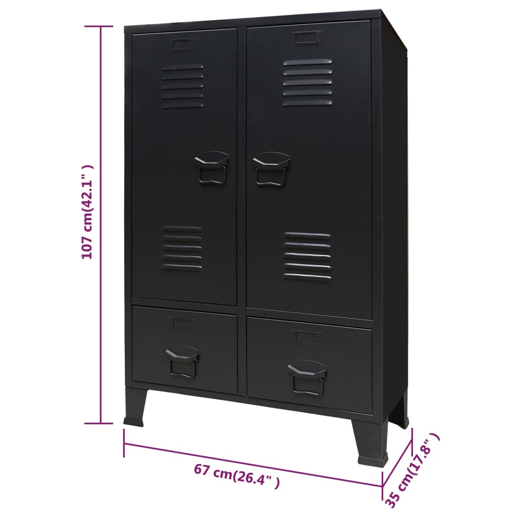 Wardrobe, industrial style, 67 x 35 x 107 cm, black, metal