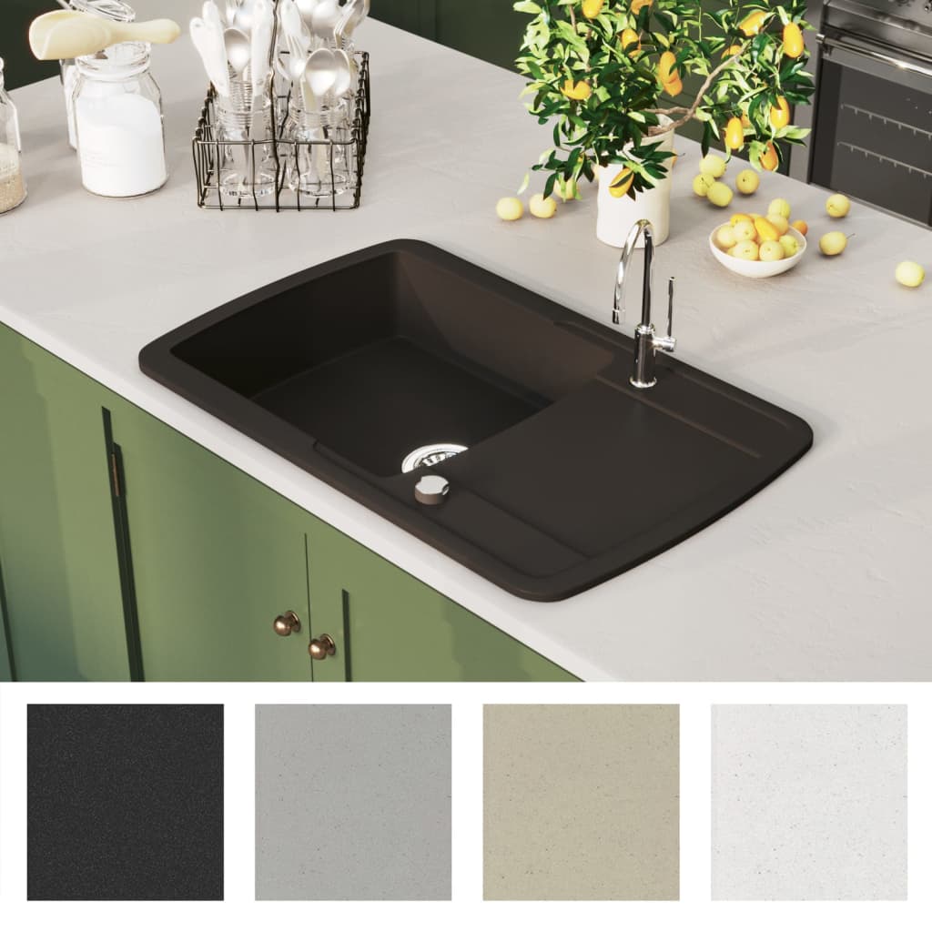 Granite kitchen sink with one bowl, black