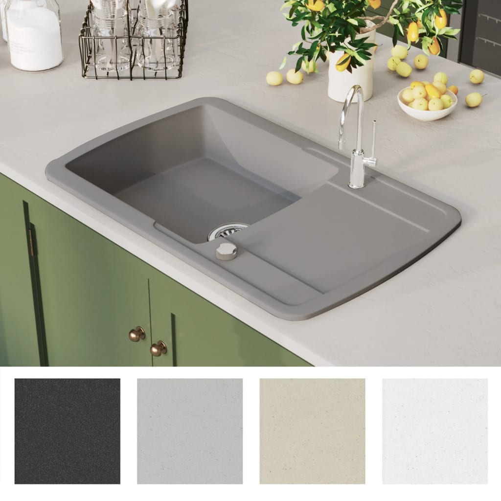 Granite kitchen sink with one bowl, gray