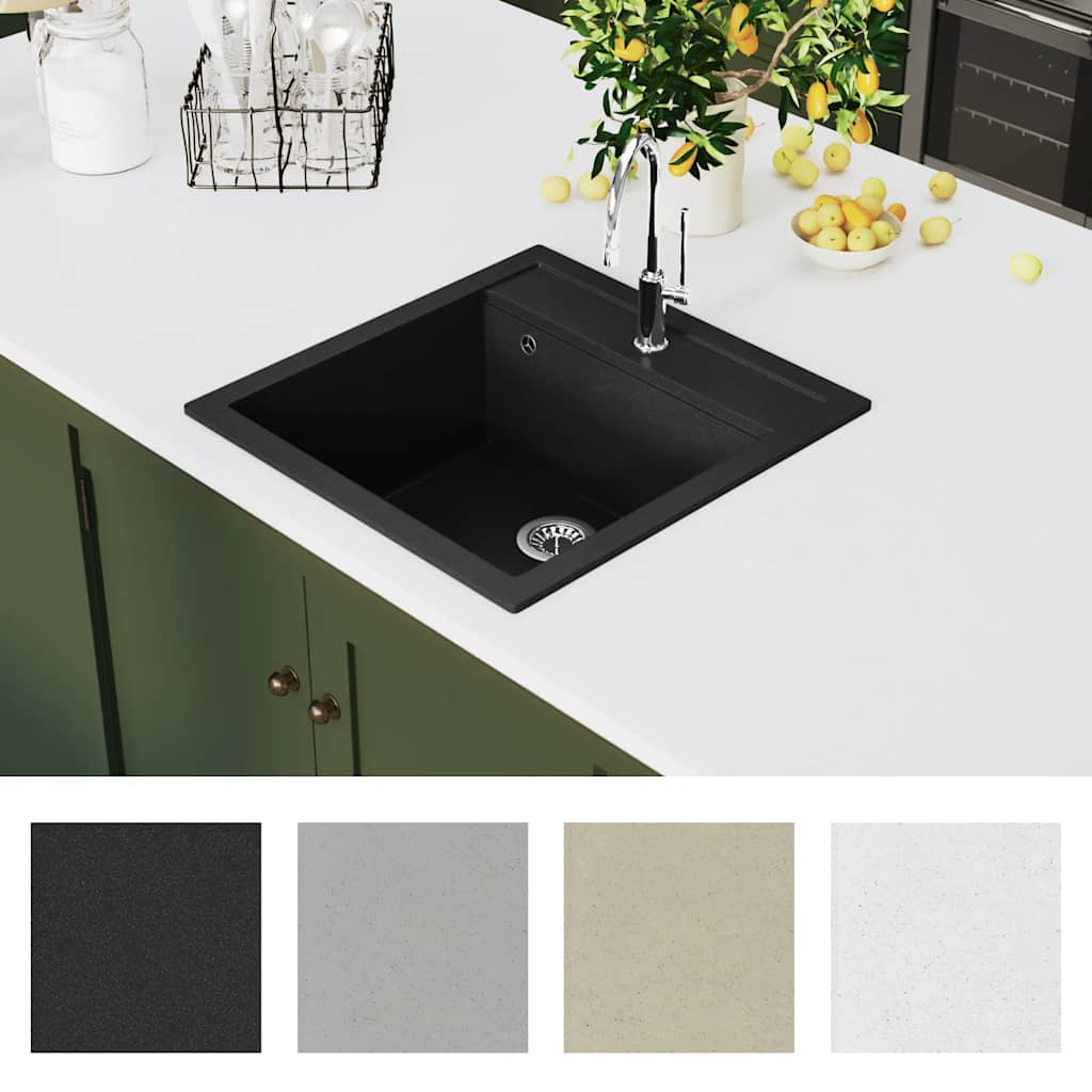 Granite kitchen sink with one bowl, black