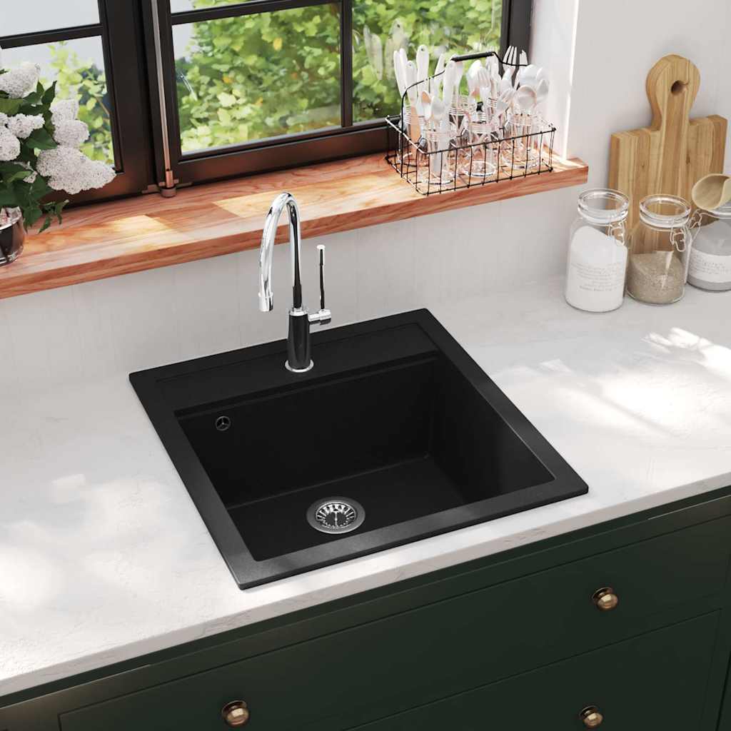 Granite kitchen sink with one bowl, black