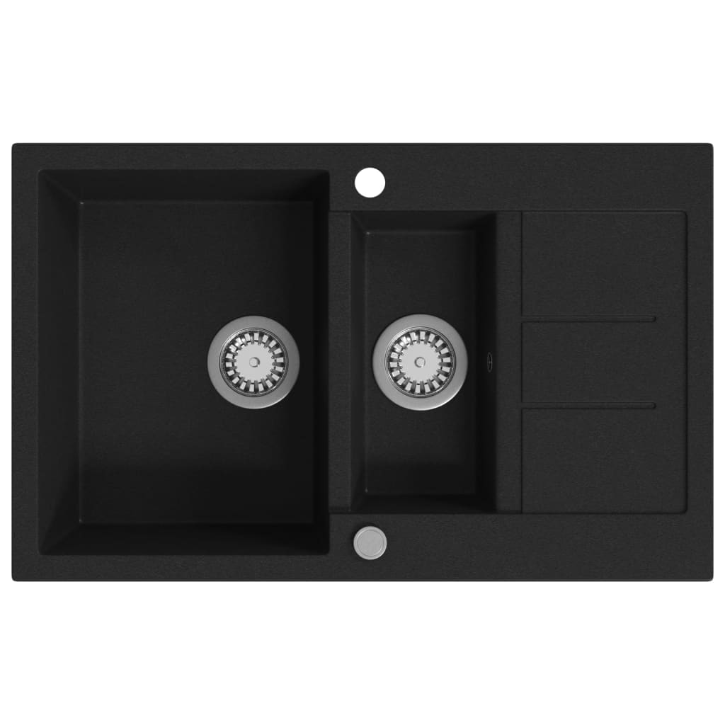 Double-bowl granite kitchen sink, black