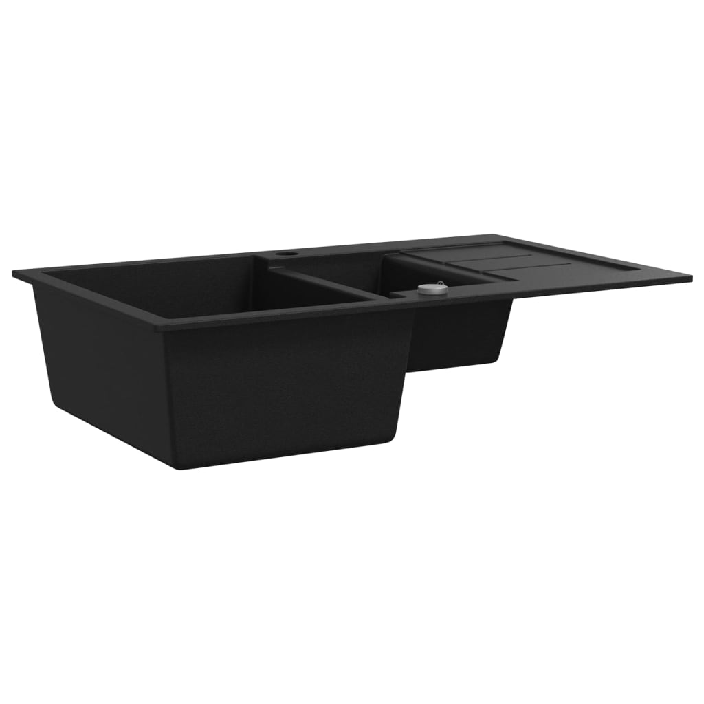 Double-bowl granite kitchen sink, black