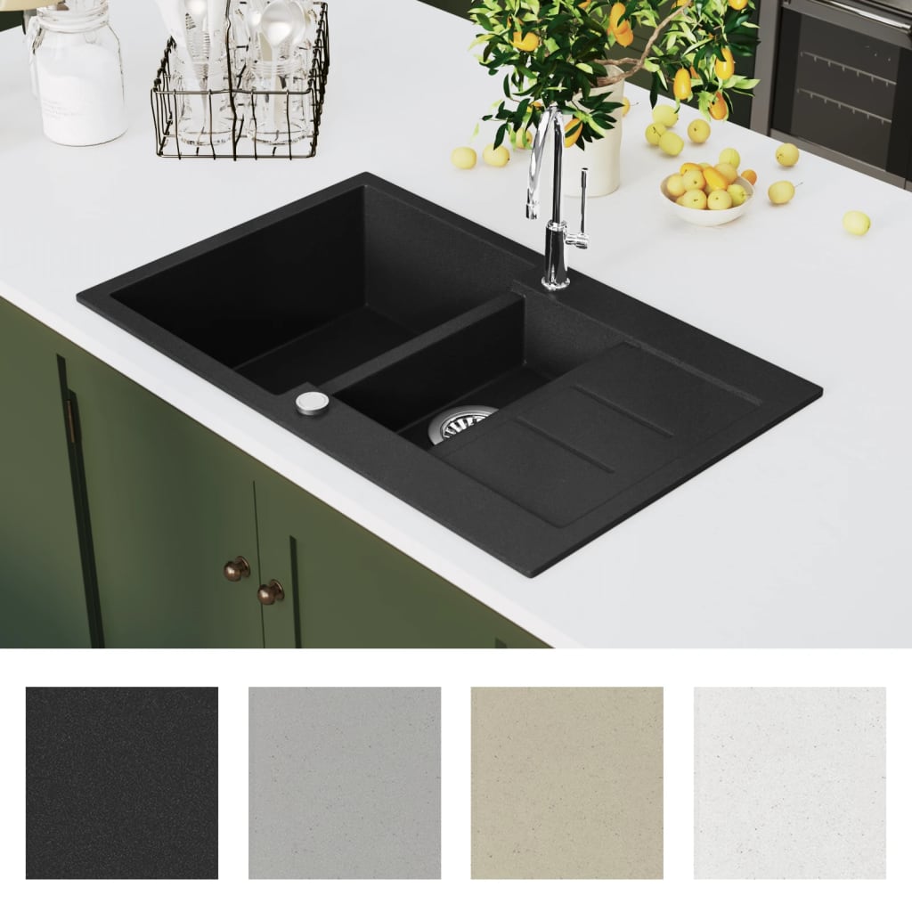 Double-bowl granite kitchen sink, black