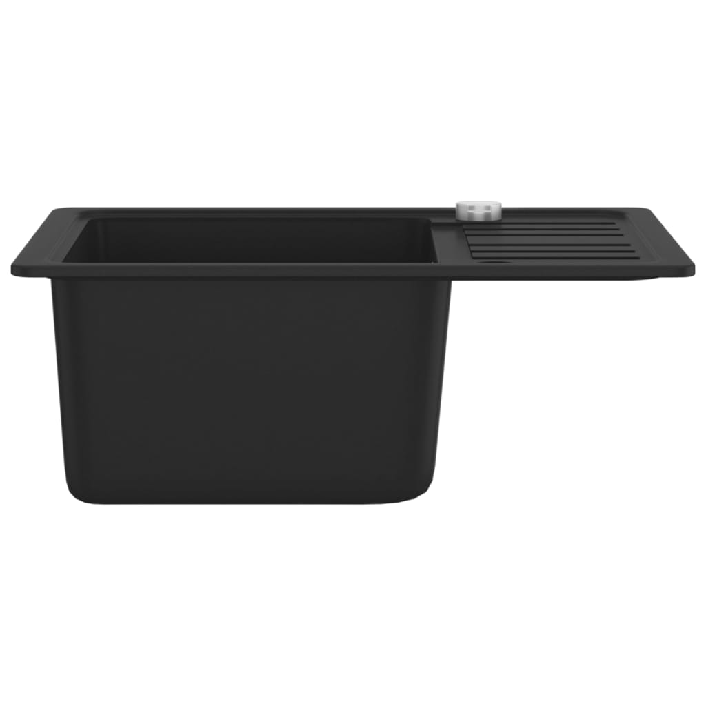 Granite kitchen sink with one bowl, black