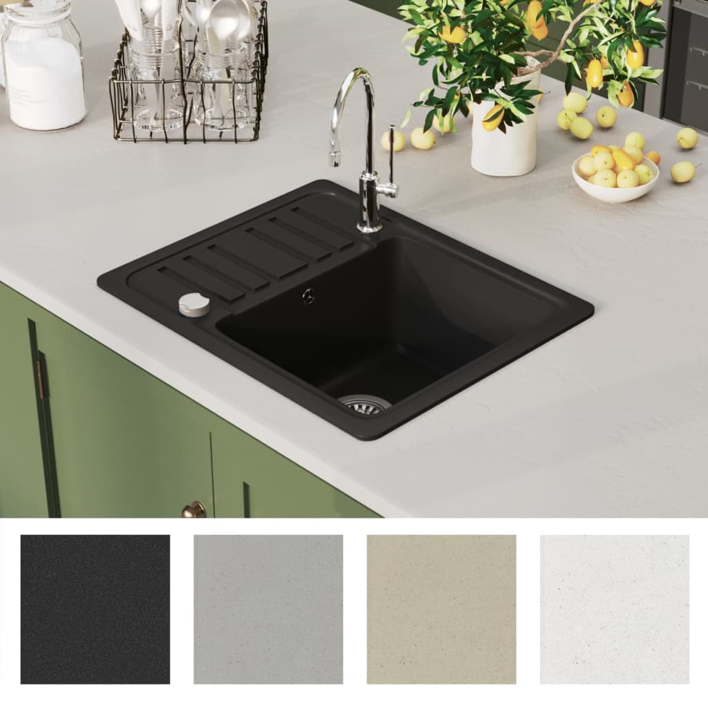 Granite kitchen sink with one bowl, black