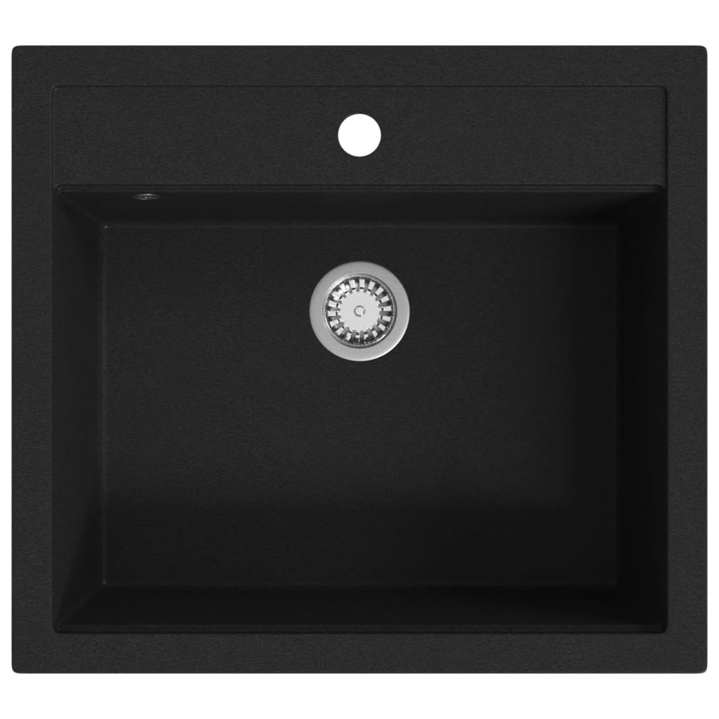 Granite kitchen sink with one bowl, black