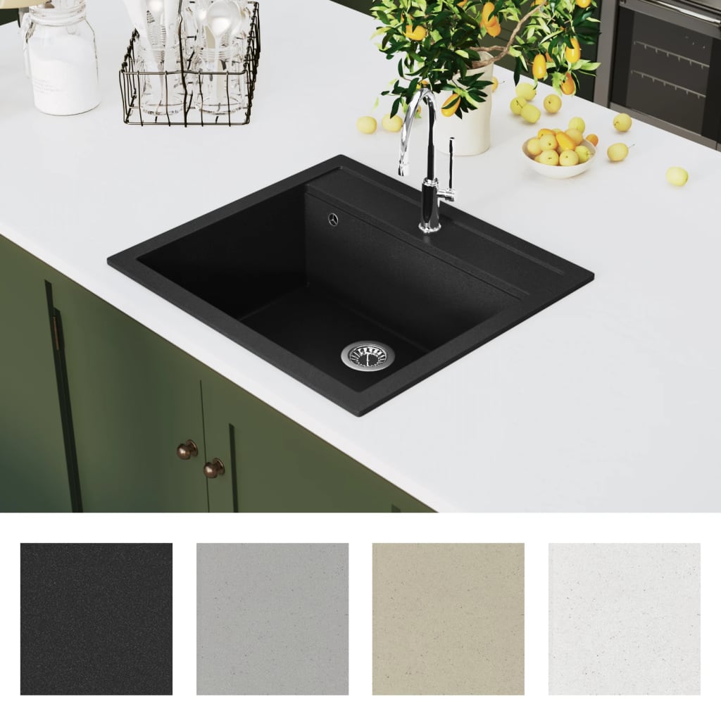 Granite kitchen sink with one bowl, black