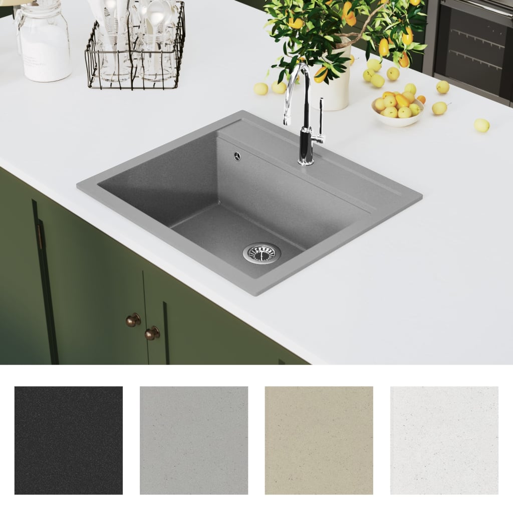 Granite kitchen sink with one bowl, gray