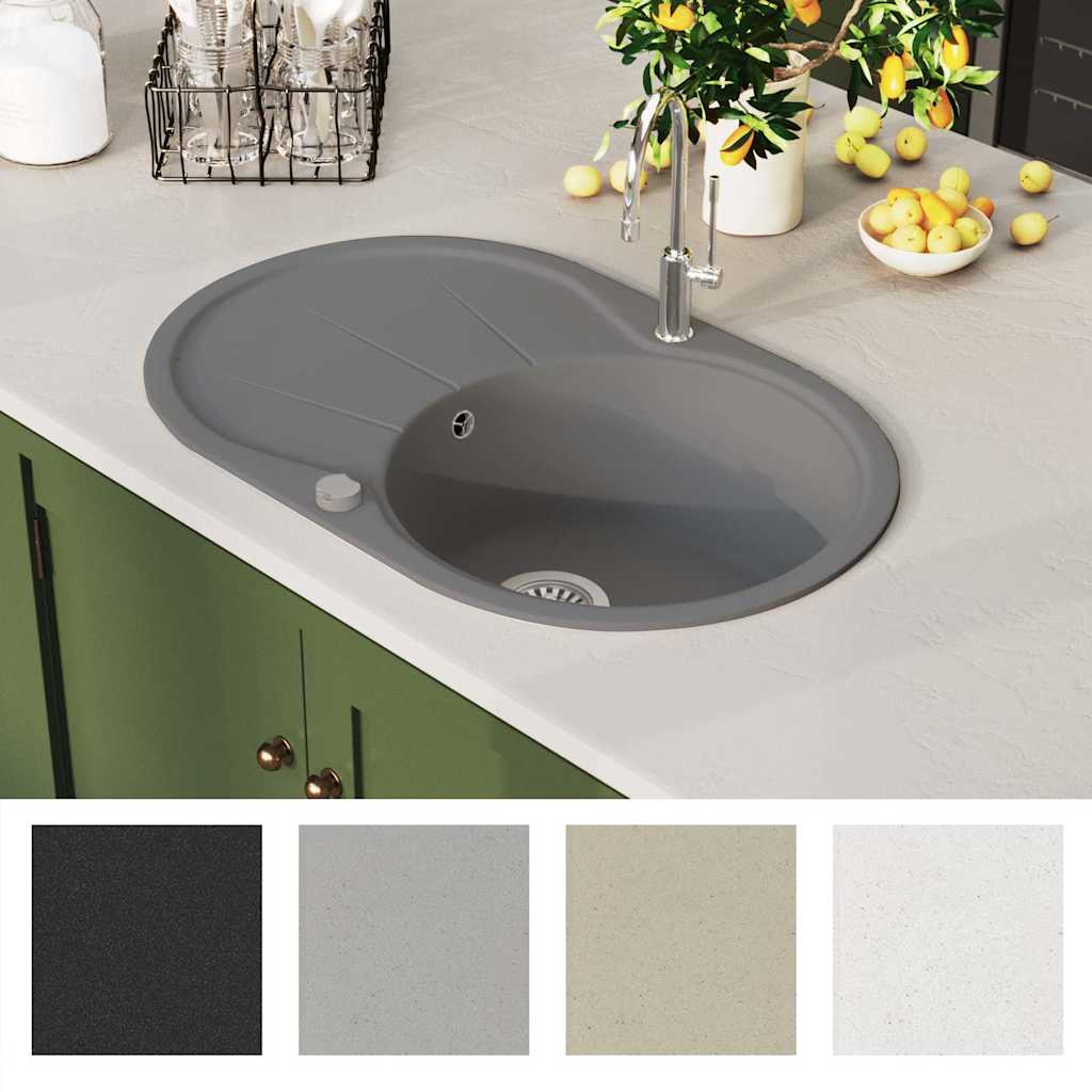 Granite kitchen sink with one bowl, gray, oval