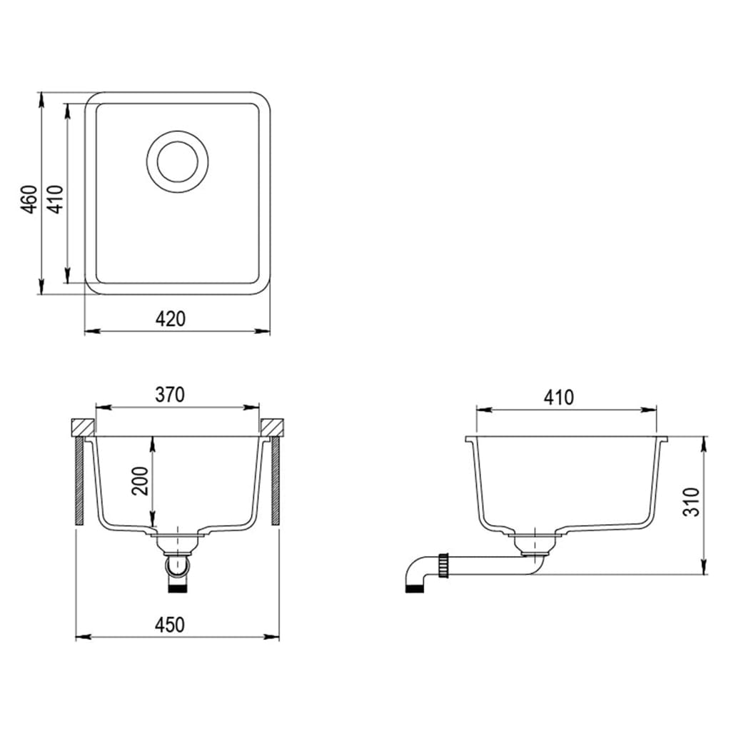 Granite kitchen sink with one bowl, gray