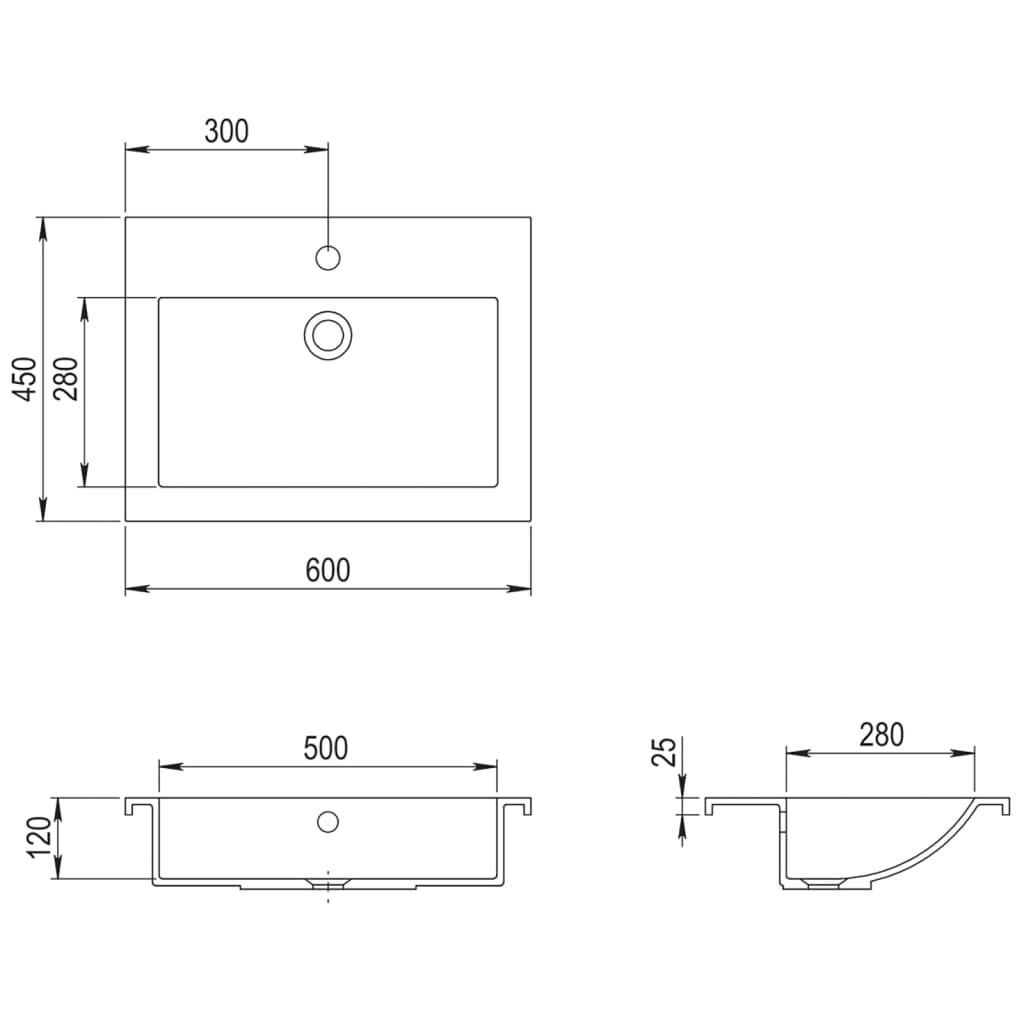 Granite sink, black, 600 x 450 x 120 mm