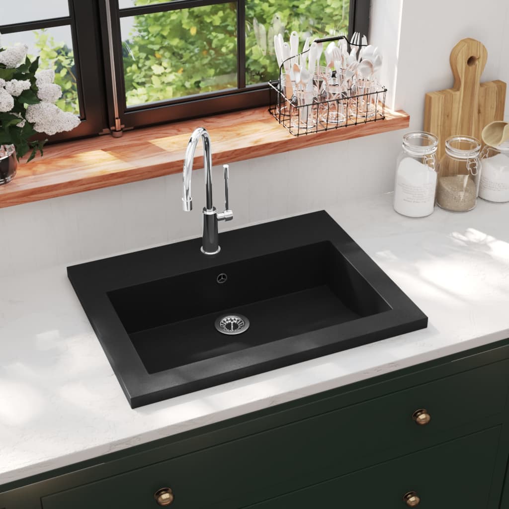 Granite sink, black, 600 x 450 x 120 mm