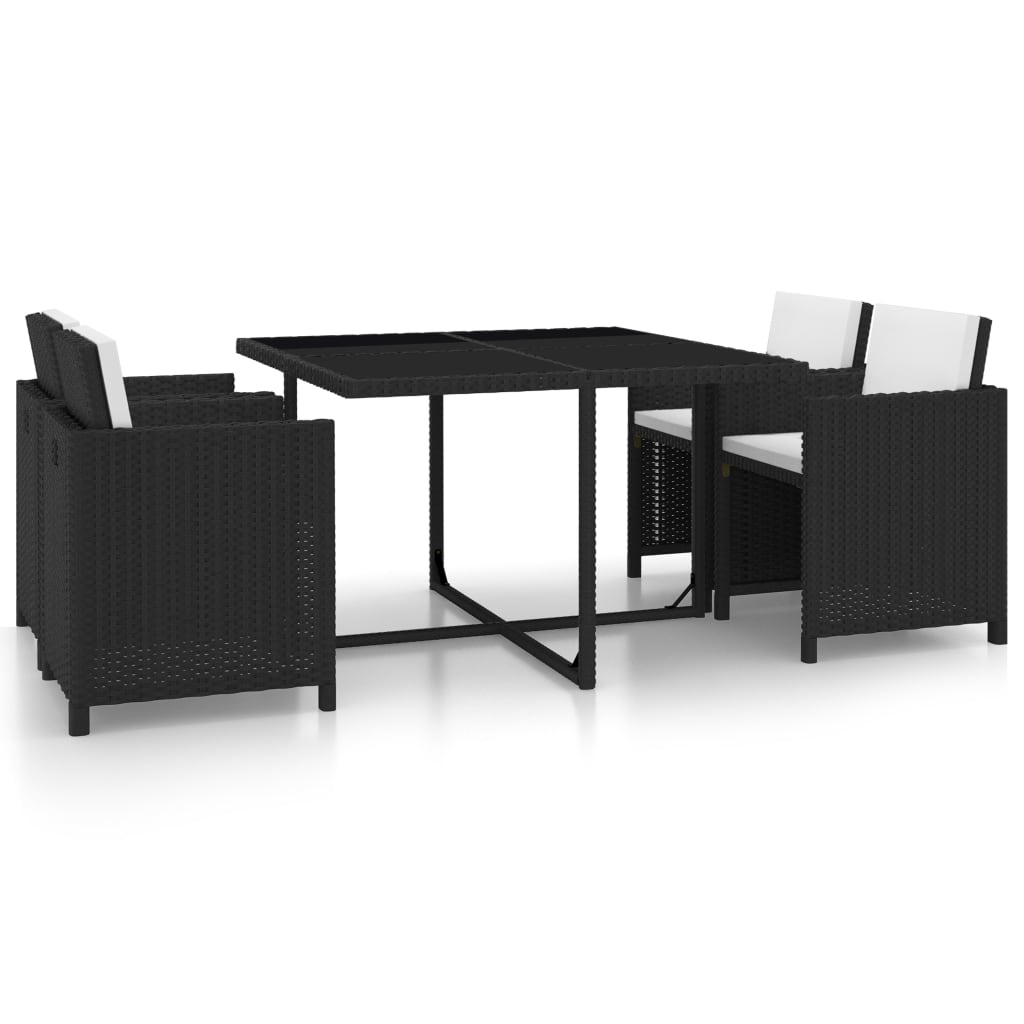 5-piece outdoor furniture set with cushions, black, polyrattan