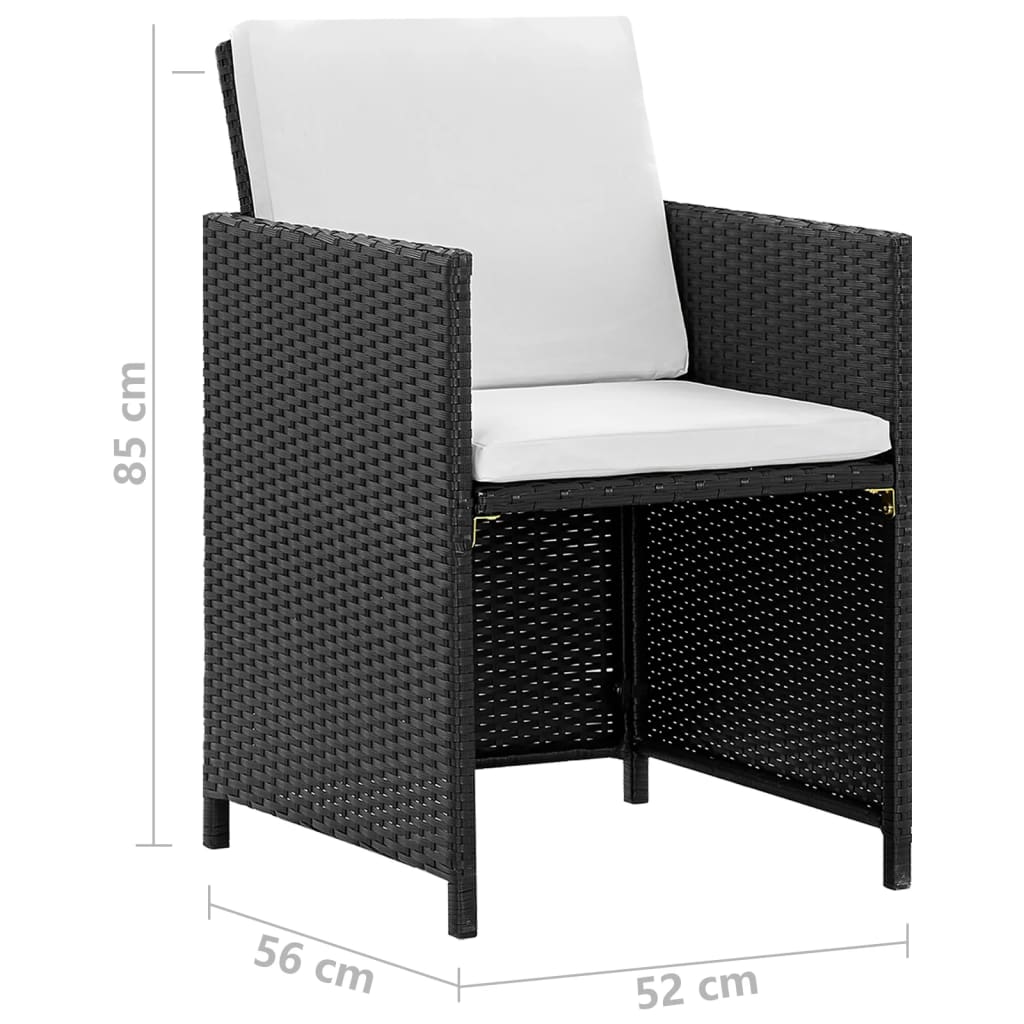 Set mobilier de exterior cu perne, 5 piese, negru, poliratan