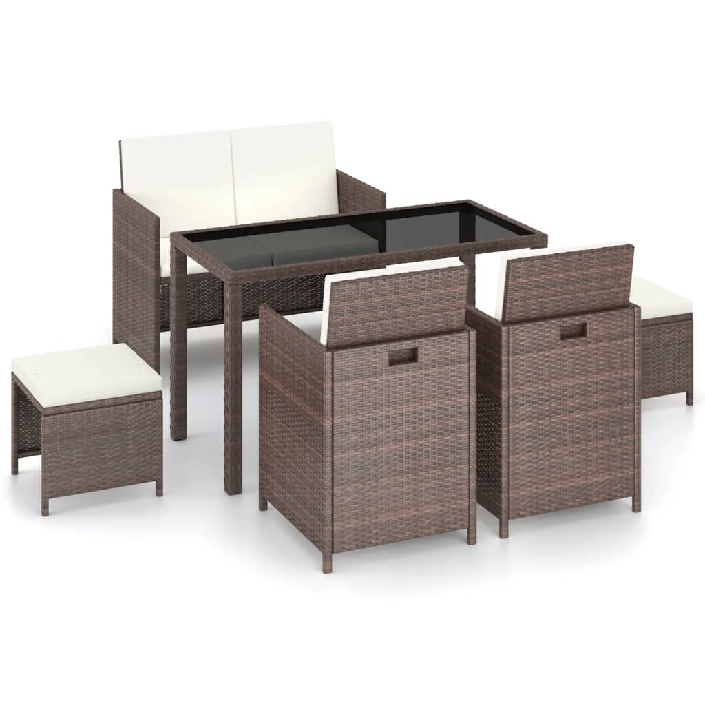 Set mobilier de exterior cu perne, 6 piese, maro, poliratan