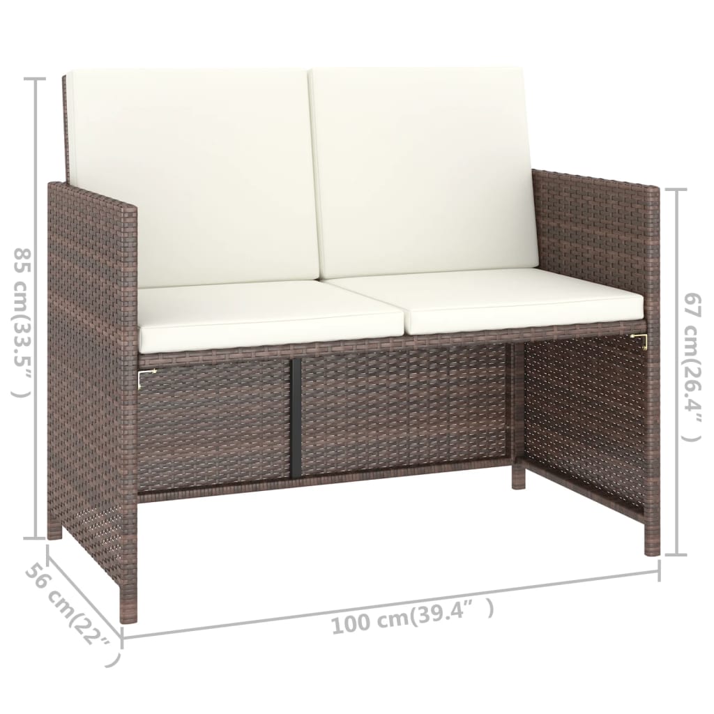 Outdoor furniture set with cushions, 6 pieces, brown, polyrattan