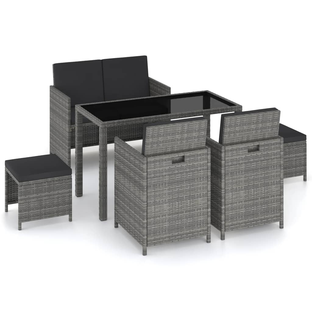 Set mobilier de exterior cu perne, 6 piese, gri, poliratan