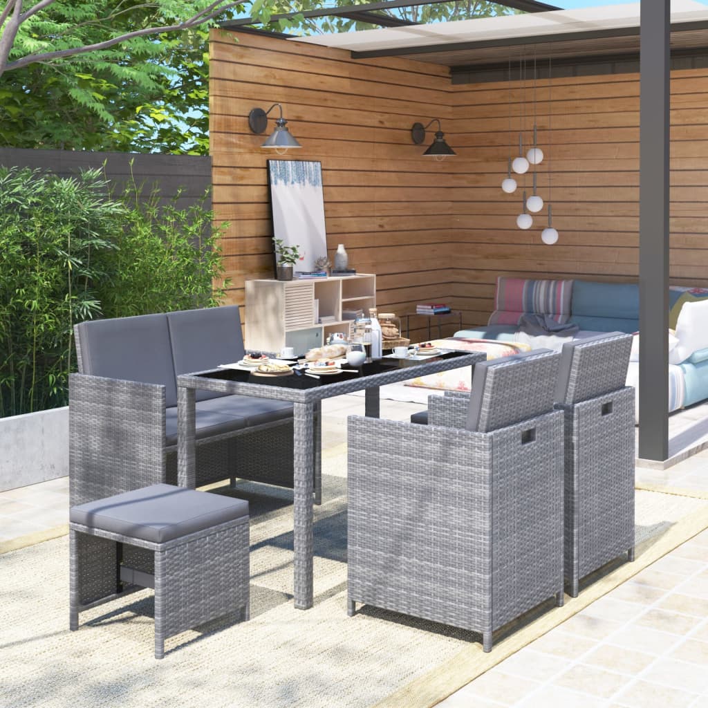 Set mobilier de exterior cu perne, 6 piese, gri, poliratan