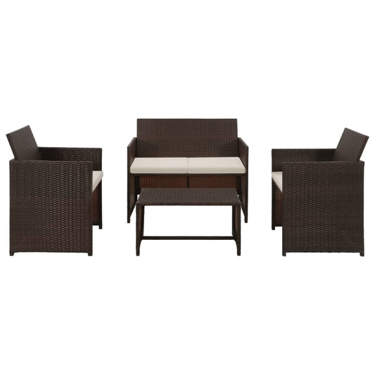 Garden furniture set with cushions, 4 pieces, brown, polyrattan