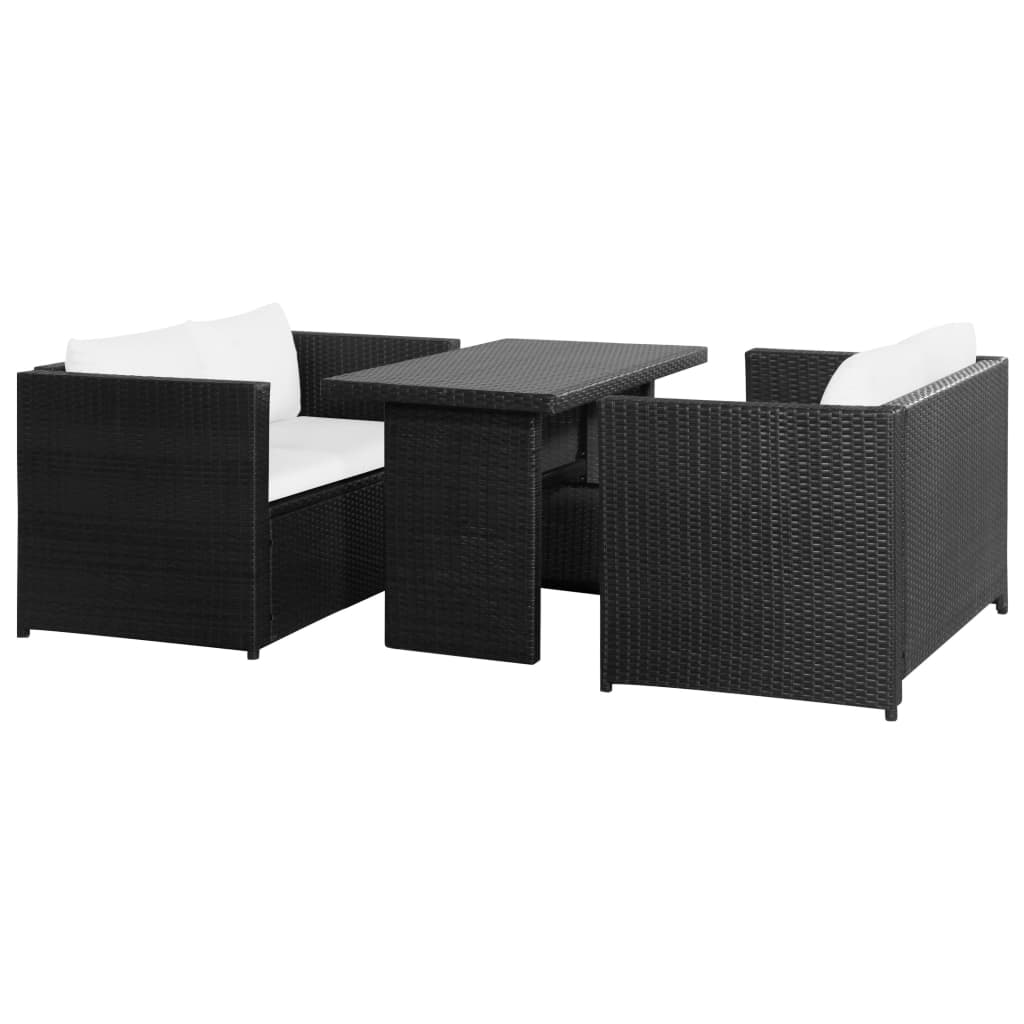 Set mobilier de grădină cu perne, 3 piese, negru, poliratan