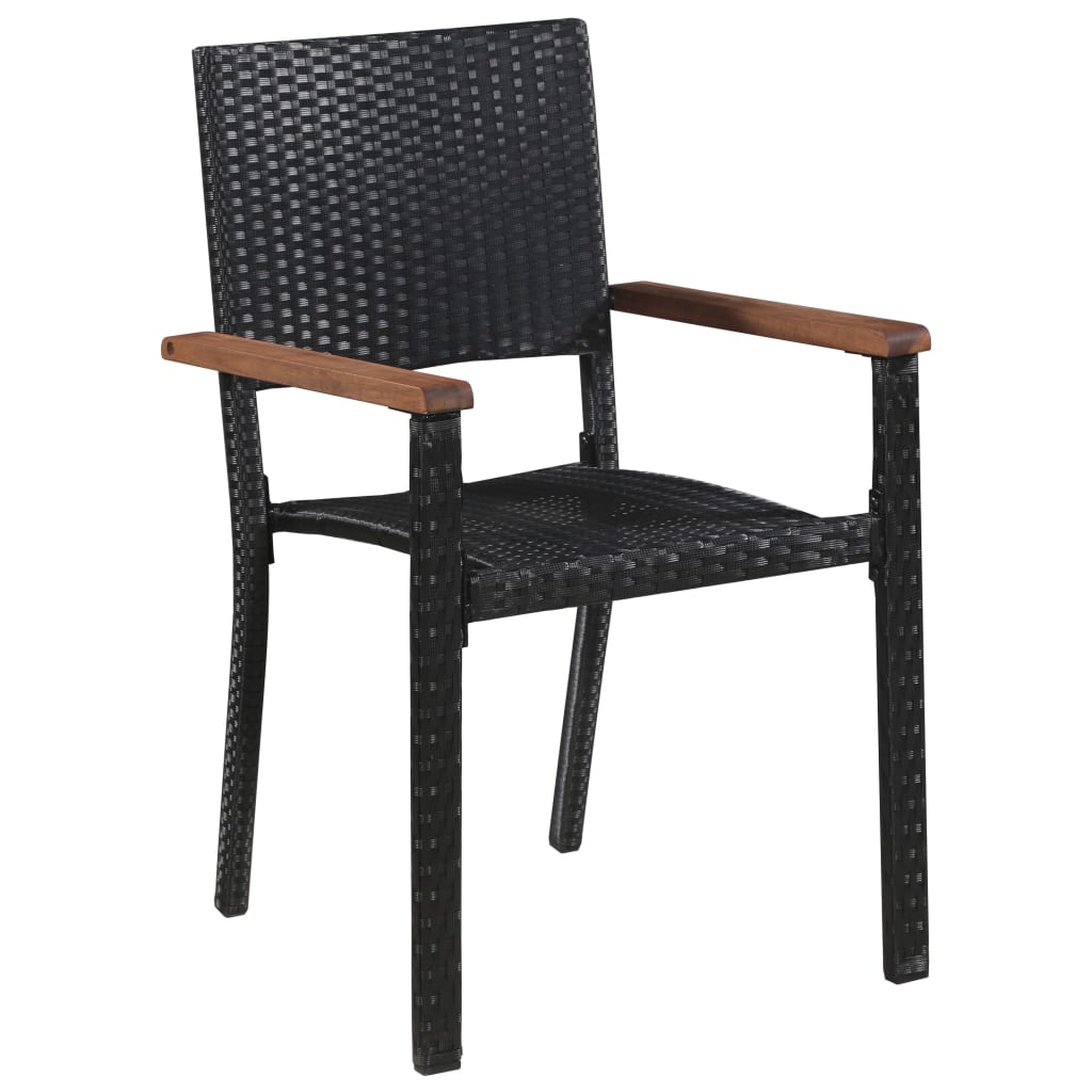 Set mobilier de exterior, 5 piese negru, poliratan, lemn acacia