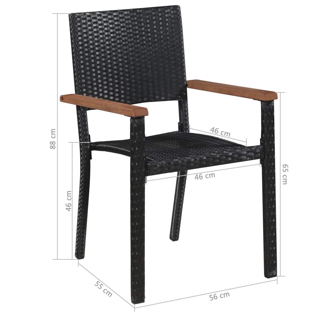 Set mobilier de exterior, 5 piese negru, poliratan, lemn acacia