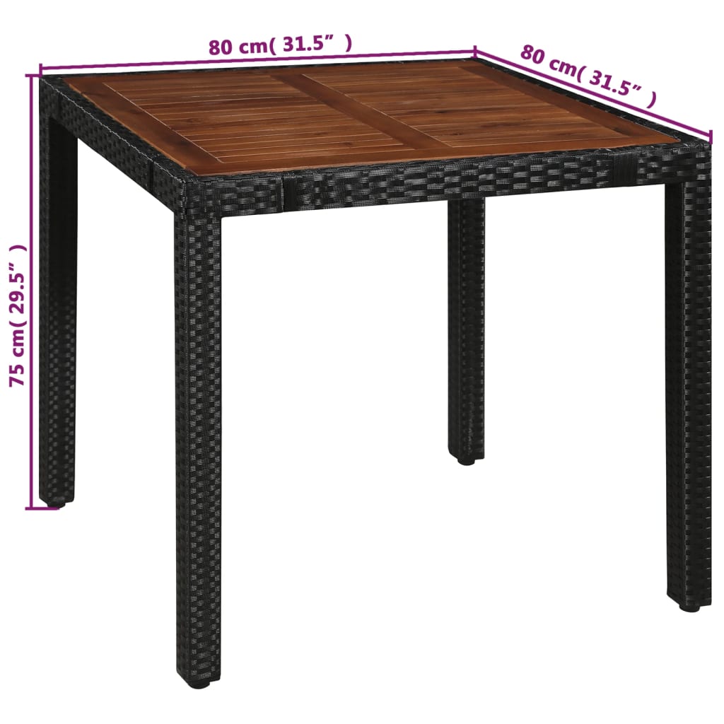 Set mobilier de exterior, 5 piese negru, poliratan, lemn acacia