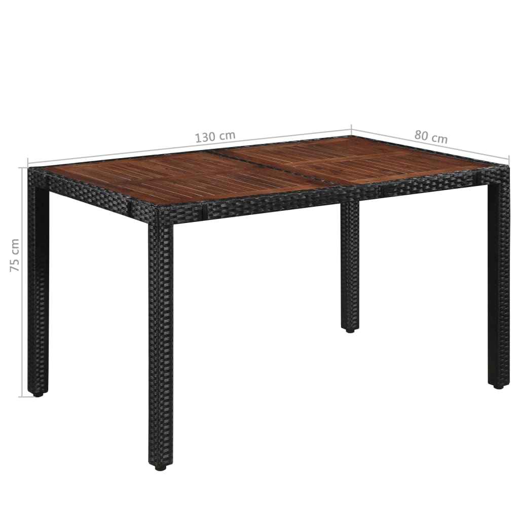 Set mobilier de exterior 7 piese negru, poliratan, lemn acacia