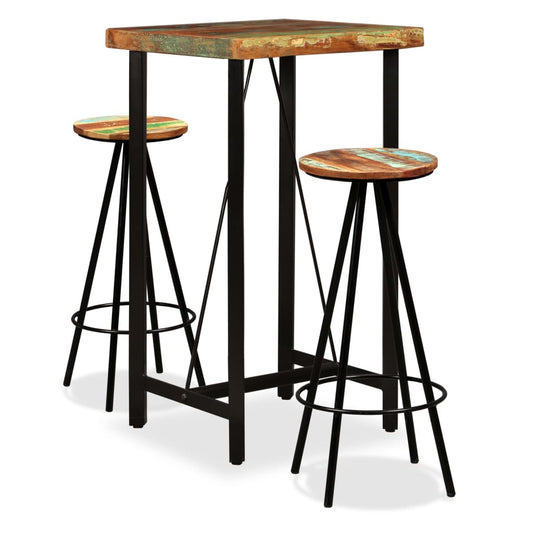 Bar furniture set, 3 pieces, solid recycled wood