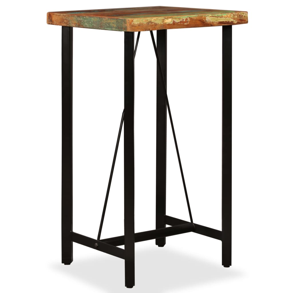 3-piece bar furniture, solid recycled wood, natural leather, fabric