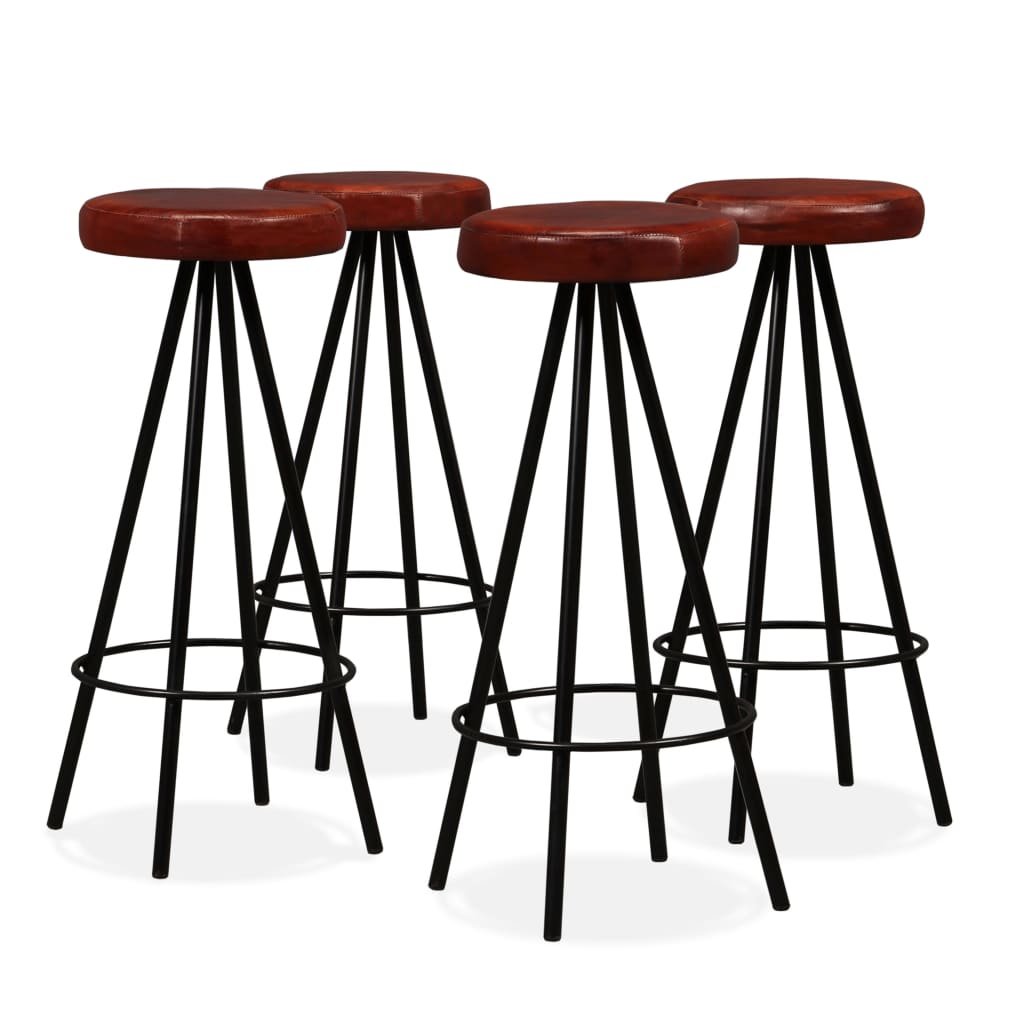 Bar furniture set, 5 pieces, solid recycled wood and natural leather