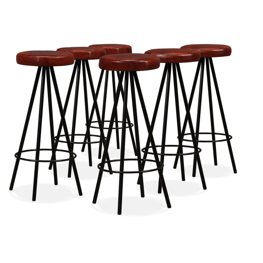 Bar furniture set, 7 pieces, solid recycled wood and natural leather