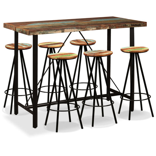 Bar furniture set, 7 pieces, solid recycled wood