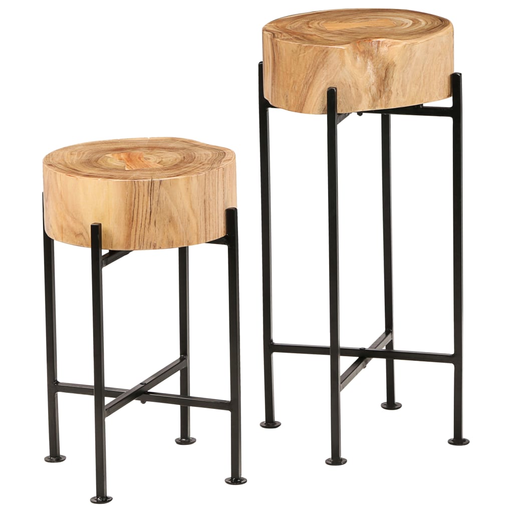 Set of 2 side tables, solid acacia wood