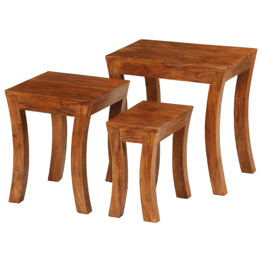 Stackable table set, 3 pieces, solid acacia wood, 50x35x50 cm, brown