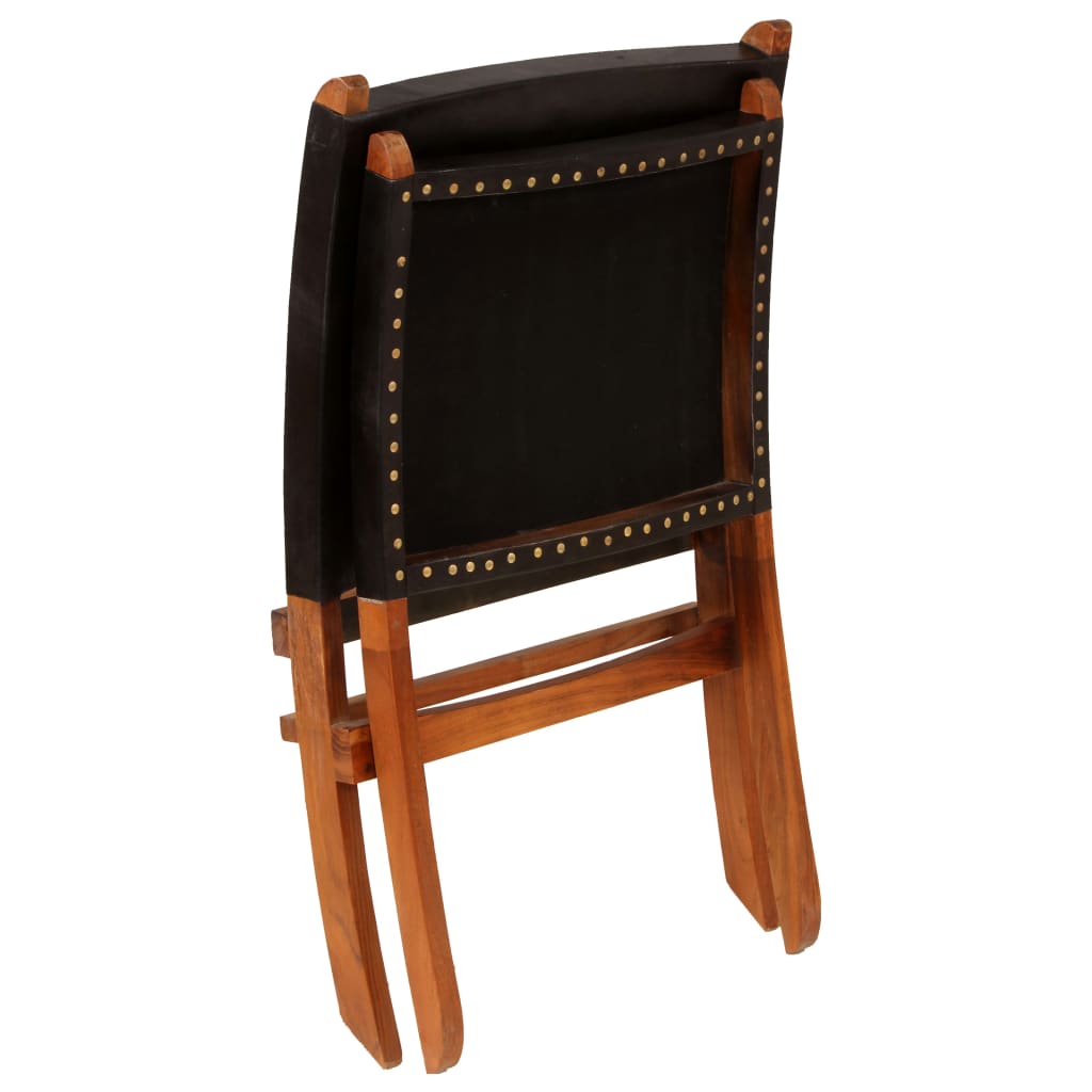 Folding relaxing chair, black, natural leather