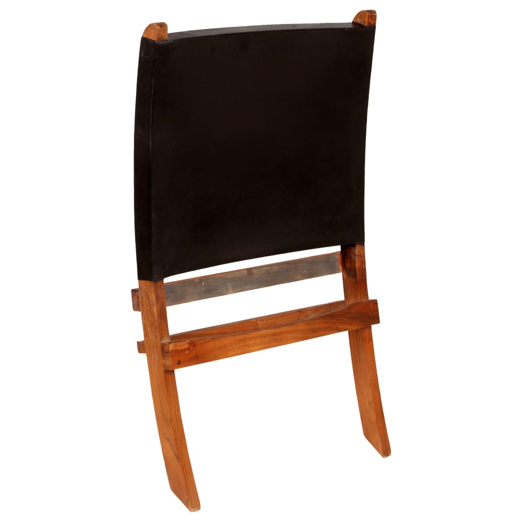 Folding relaxing chair, black, natural leather