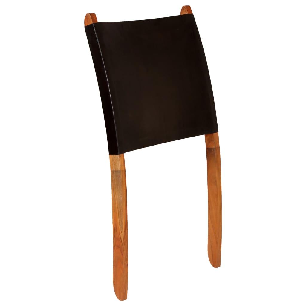 Folding relaxing chair, black, natural leather