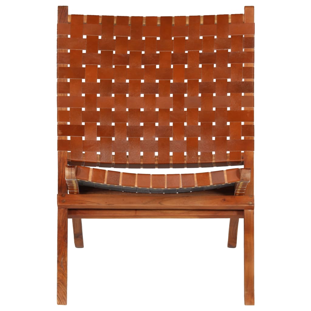 Folding wicker chair, brown, natural leather