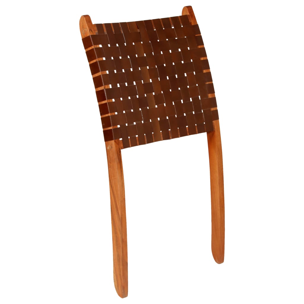 Folding wicker chair, brown, natural leather