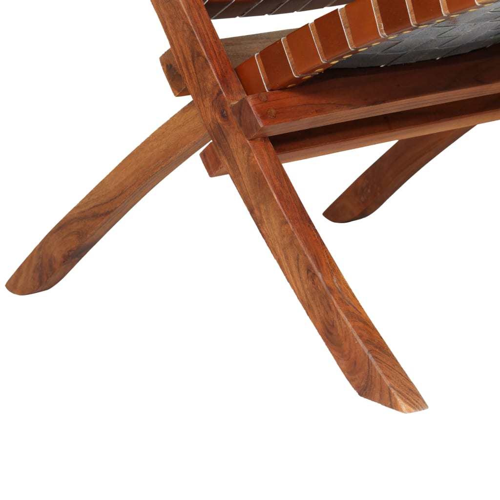 Folding wicker chair, brown, natural leather