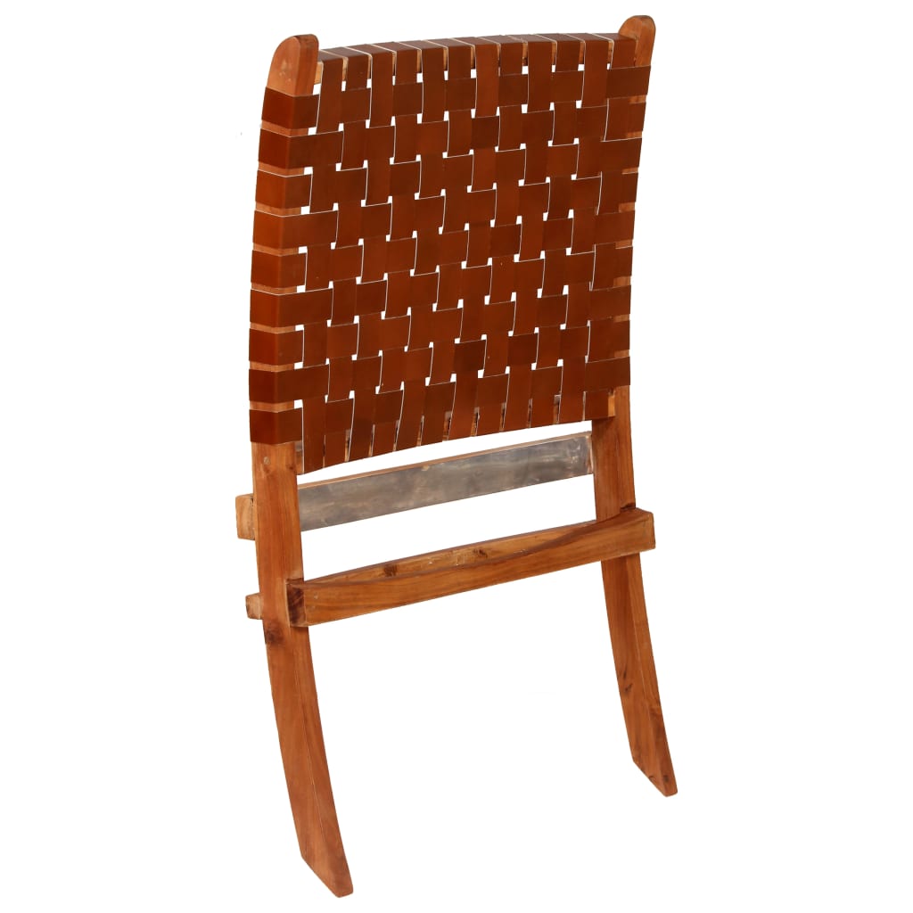 Folding wicker chair, brown, natural leather