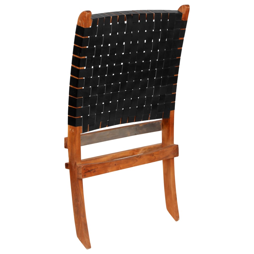 Folding wicker chair, black, genuine leather