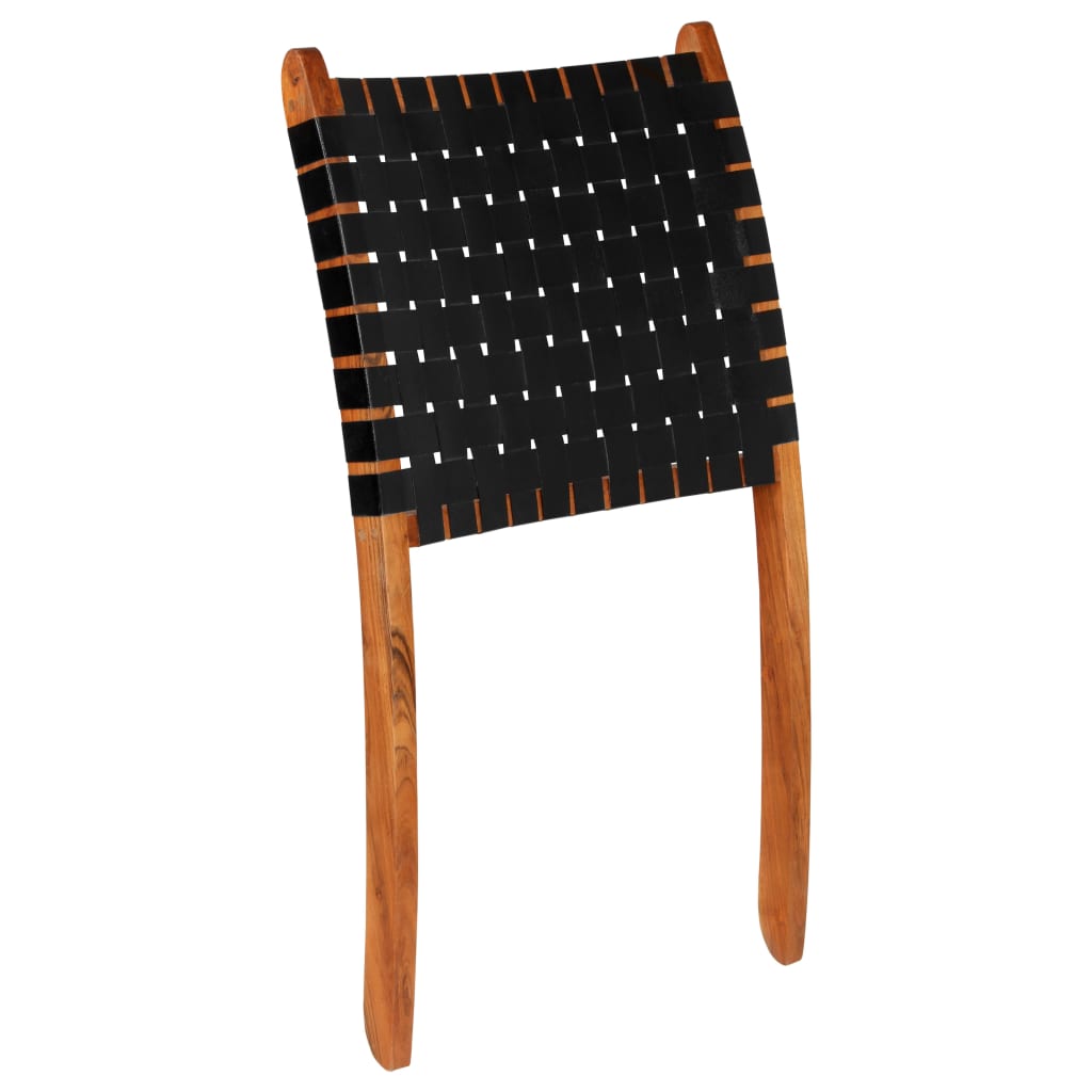 Folding wicker chair, black, genuine leather