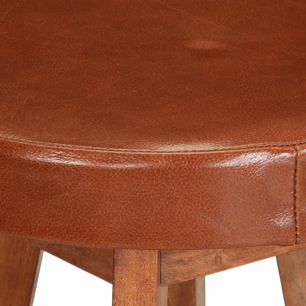 Bar stools, 2 pcs., natural leather &amp; solid acacia wood