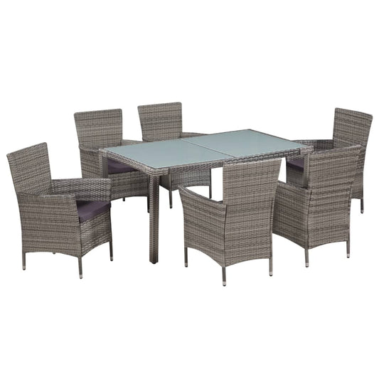 7-piece outdoor furniture set with cushions, grey, polyrattan