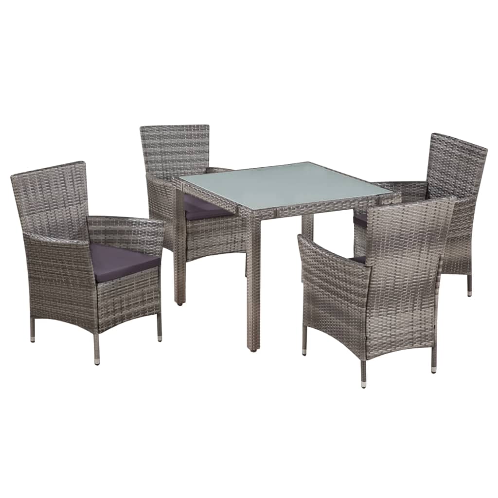 5-piece outdoor furniture set with cushions, grey, polyrattan